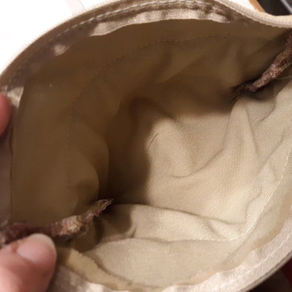 Clutch travel make-up bag Beige Velvet Ivory waffle Fabric Wristlet cosmetics - Picture 4 of 4